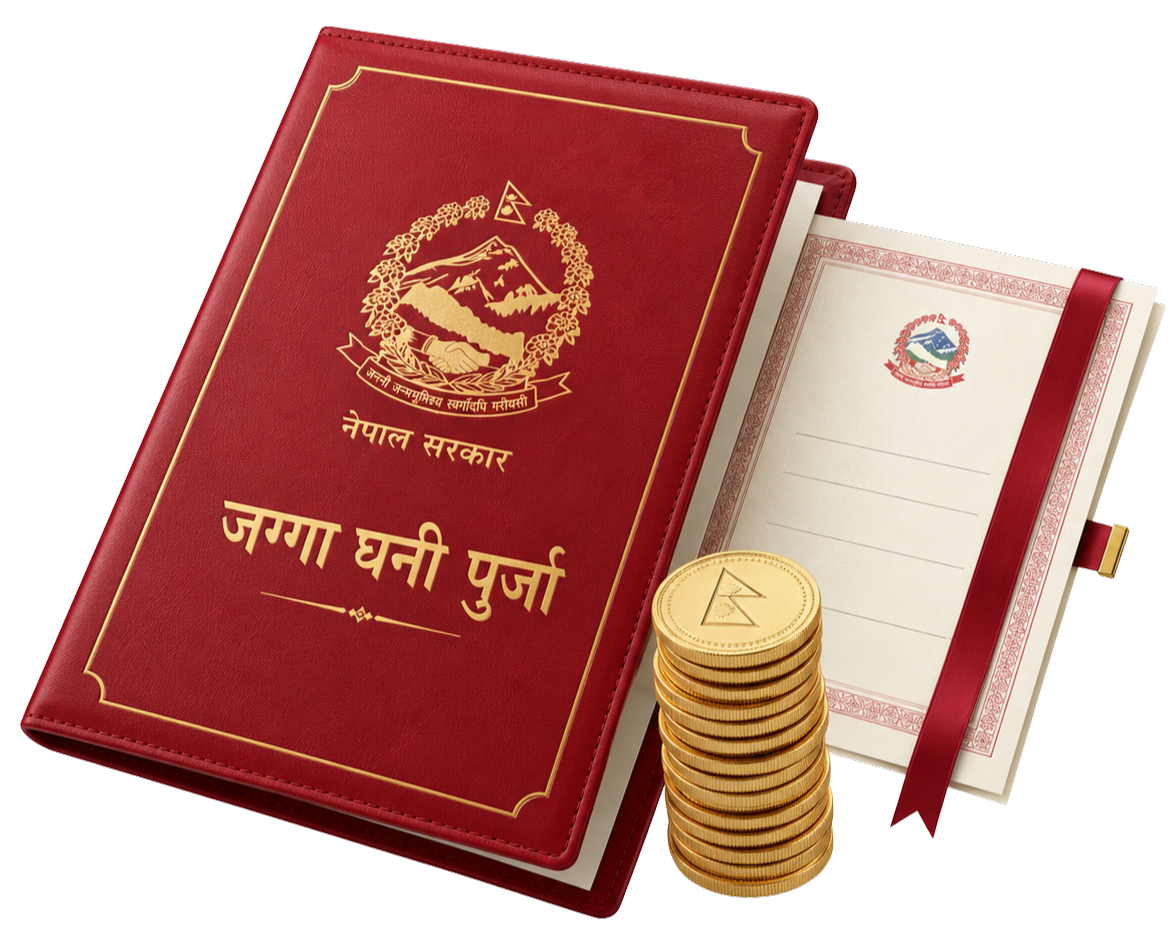 Official crimson document binder with golden coins and certificate